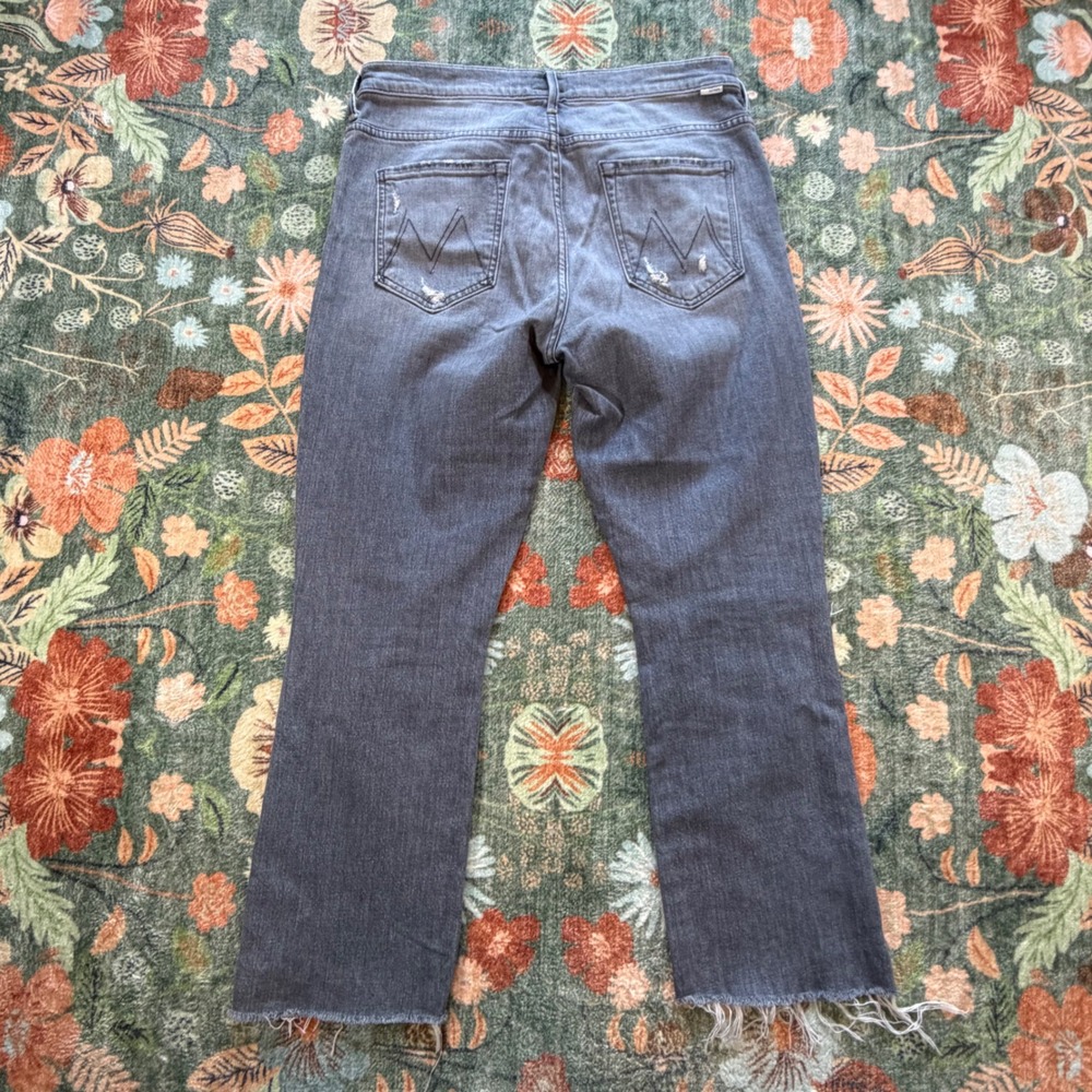 Mother The Insider Crop Step Fray Jeans Ace of Spades Grey Distressed 31 - Picture 5 of 12